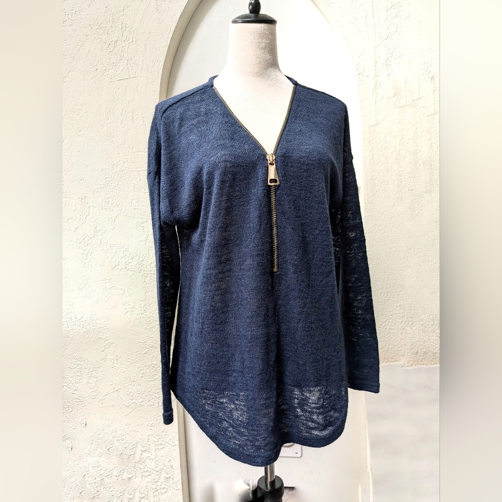 Soft Surroundings Valentina Knit Top/Shirt with Zipper Sz M Lightweight V neck